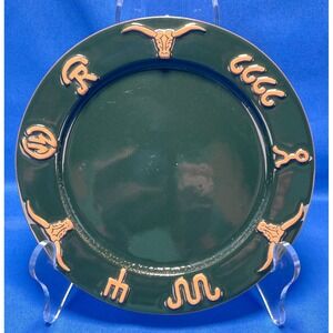 Frankoma Pottery Ranch Brands Western 8" Salad / Dessert Plate Forest Green